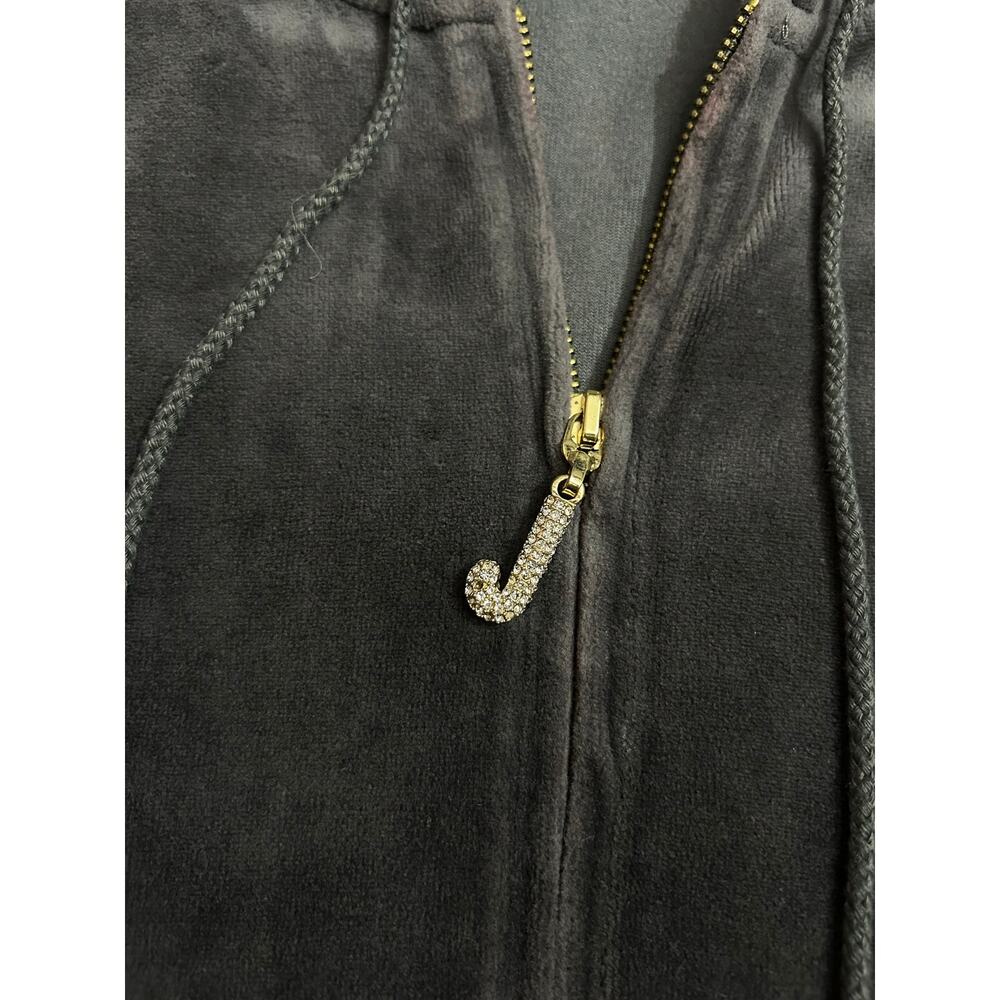 Juicy Couture Y2k Velour Track Full Bling J Zip Hooded Gray Jacket Size Large - Picture 9 of 9
